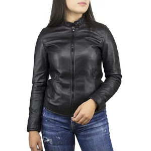 Violetta Bis, giacca da donna in vera pelle morbida, colore nero