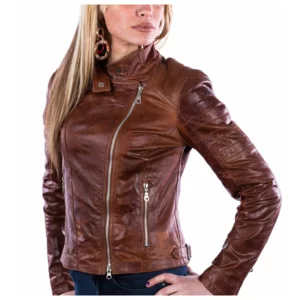 Giacca donna in pelle cuoio vintage, modello Manila