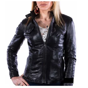 Damenjacke aus schwarzem Leder, Modell Michelina