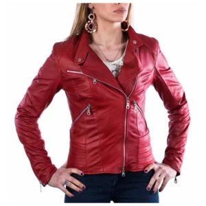 Damenjacke aus rotem Leder, Modell Raff