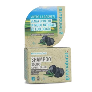 Greenatural - shampoo solido capelli grassi carbone vegetale & zenzero, 55g