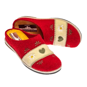 Pantofole tirolesi rosse, modello Cuore Tacco