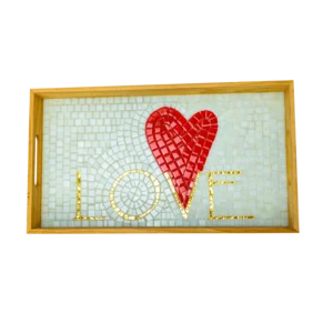 Amour, plateau recouvert de mosaïque avec technique artistique