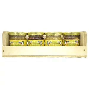 Holzkiste 4 Einzeldosisgläser mit toskanischem Honig von 40 g