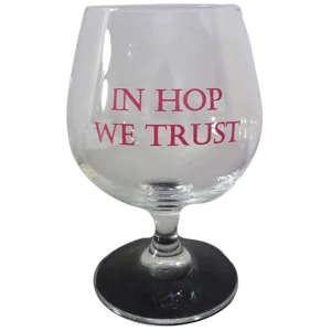 Gobelet à bière en verre avec décoration originale "In Hop We Trust", h15cm