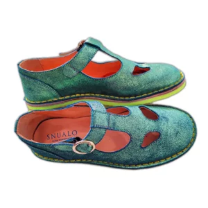 Snualo Sandale mit Augen aus Kalbsveloursleder und drachengrünem Glitzer