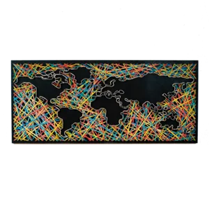 Puzzle con fili elsticizzati, mappa del mondo oceani colorati, 90x40x5cm