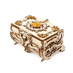 Modello meccanico in legno: scatola antica con ambra, Ugears
