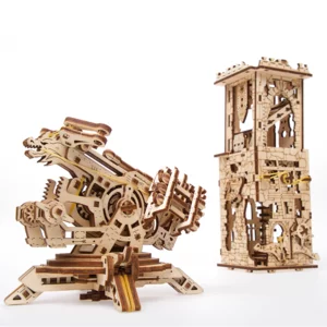 Modello meccanico in legno: torre e catapulta, Ugears