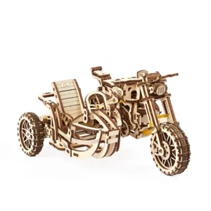 Mechanisches Holzmodell: Scrambler-Motorrad mit Beiwagen, Ugears