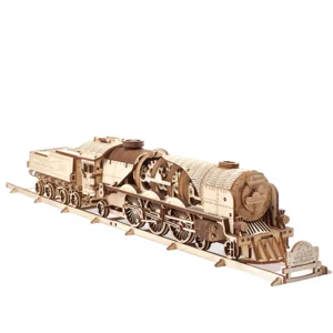 Modello meccanico in legno: treno a vapore V-Express con Tender, Ugears
