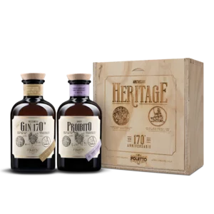 Cofanetto Una Storia d'Amore, Gin 170th e Amaro Proibito ideato da Achille Foletto nel 1943