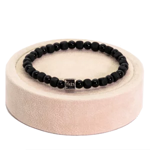 Bracelet en pierre d'onyx et verre de Murano avec breloque