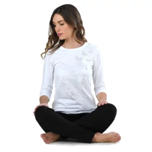 Maglia in jersey di cotone bianco, modello Farfalle