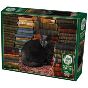 Puzzle Library Cat in lino e cartone impermeabile, 1000pz