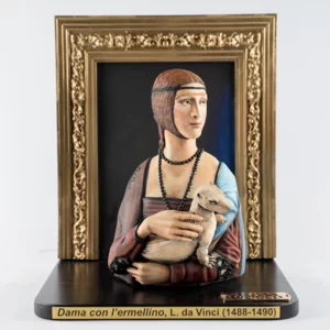 Statuina in 3D della "Dama con l'ermellino" di Leonardo da Vinci dipinta a mano, 27cm