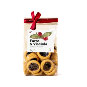 Cestini di farina di farro monococco Bio farciti con confettura di visciole, 250g